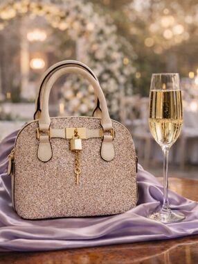ALDO Champagne Glitter Dome Satchel Lock & Key Crossbody NWT Gift Ready